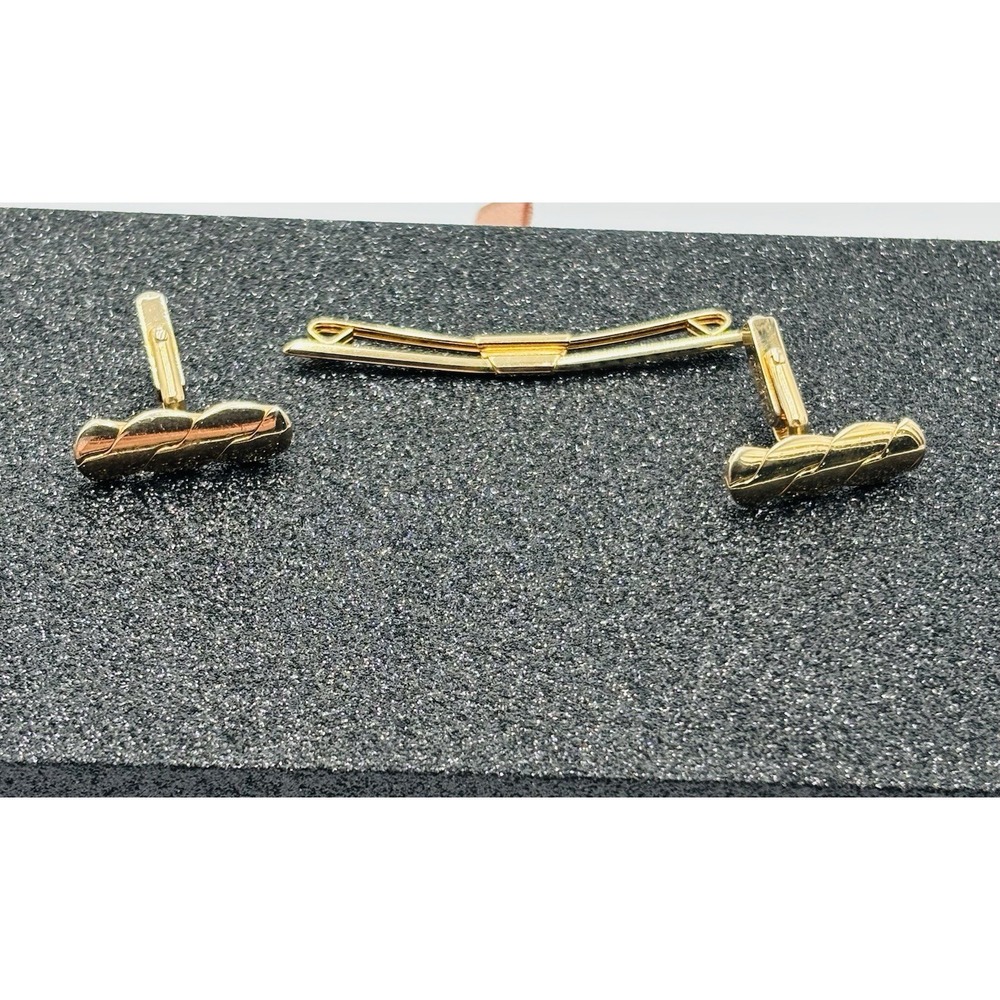 Vintage Swank Gold‎ Tone Cufflinks Tie Bar Set Mens Mid Century Classic Formal